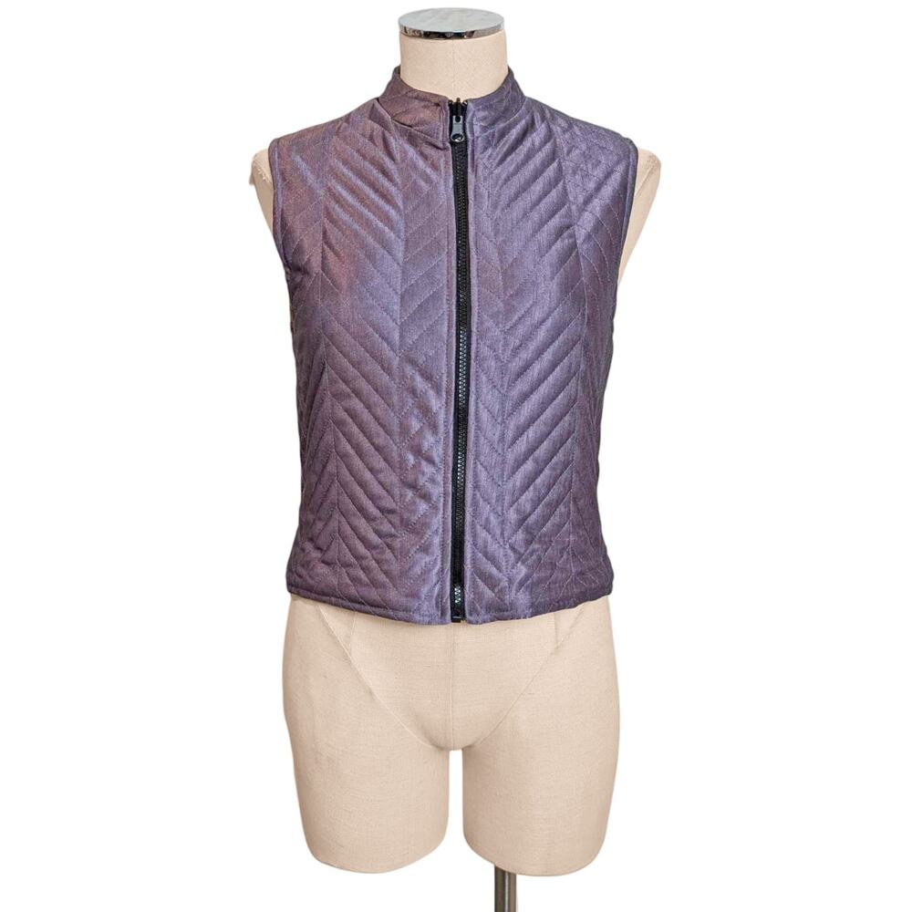 New Vintage KUNTO 100% Silk  Quilted Metallic Purple Light Vest M